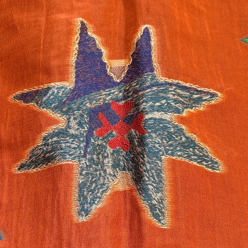 Etro NWT Vibrant Long Rust/Orange Scarf with Multicolor Embroidery - Picture 12 of 16